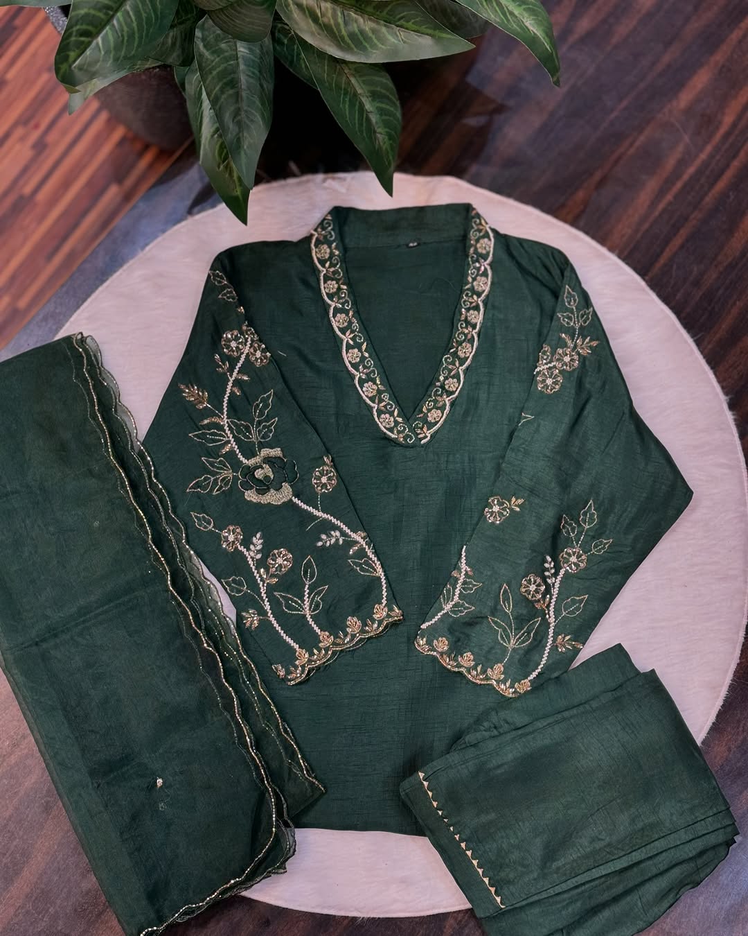 Samara Green Embroidered Suit Set