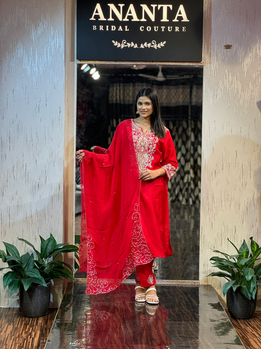 Aadhya Heavy Hand Embroidered Silk Suit Set