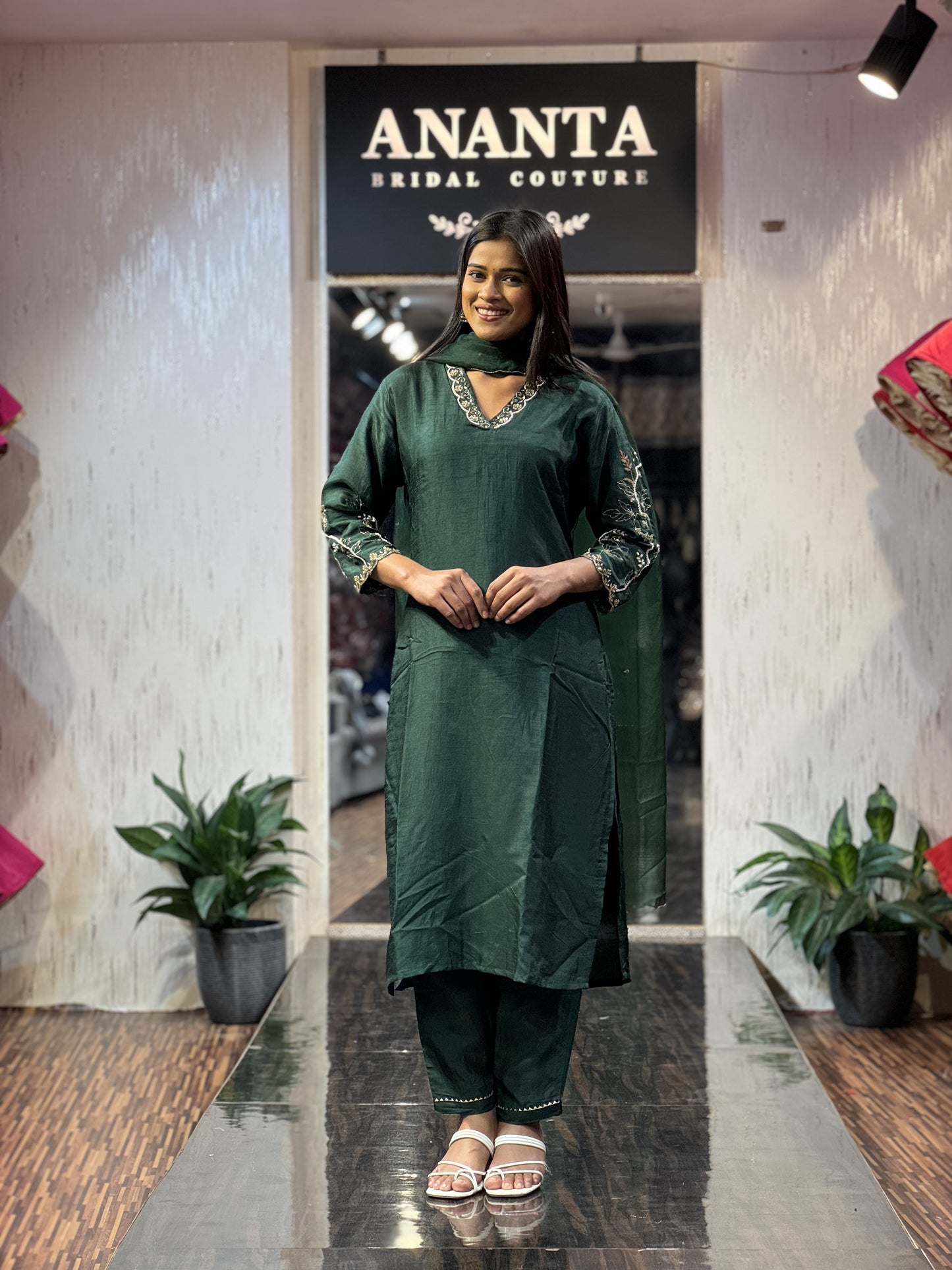 Samara Green Embroidered Suit Set