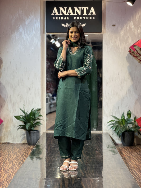Samara Green Embroidered Suit Set