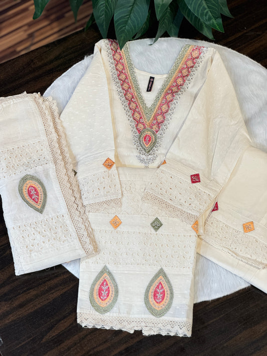 Vrinda White Embroidered Suit Set