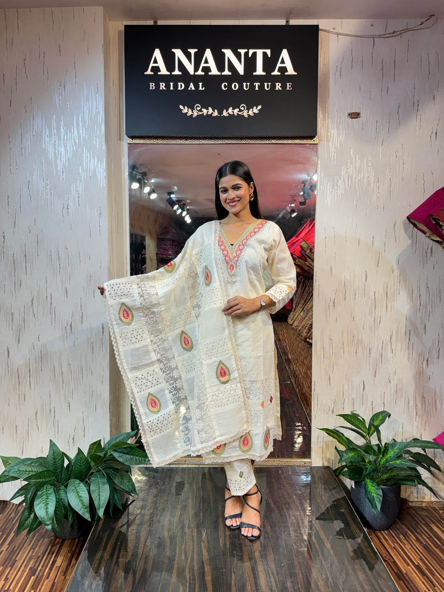Vrinda White Embroidered Suit Set