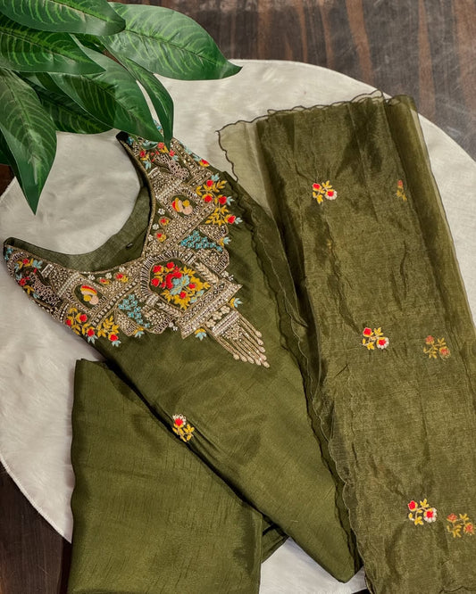 Prisha Hand Embroidered Green Suit Set
