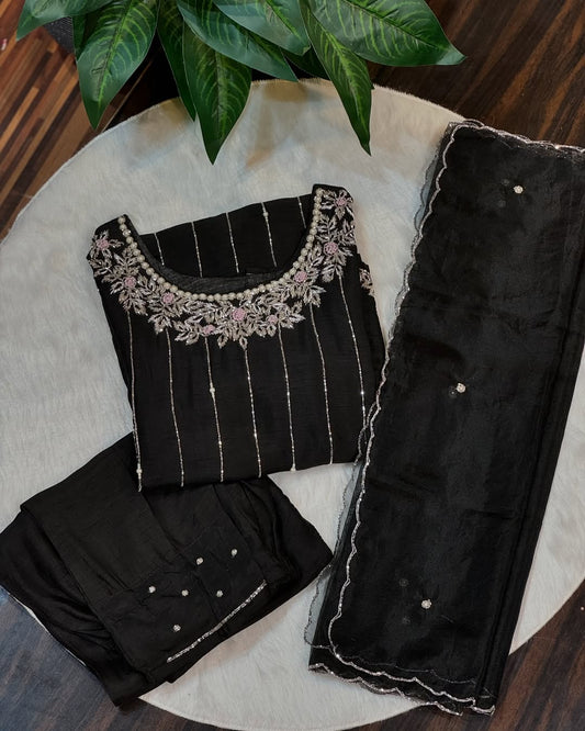 Ektara Hand Embroidered Black Suit Set