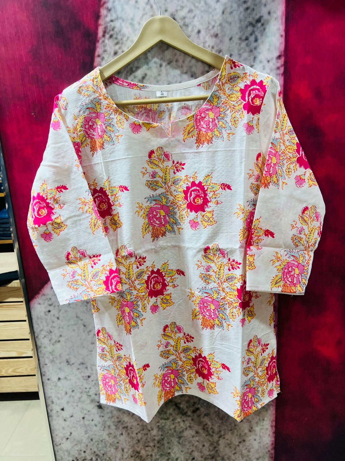 Floral White Designer Cotton Top for Women