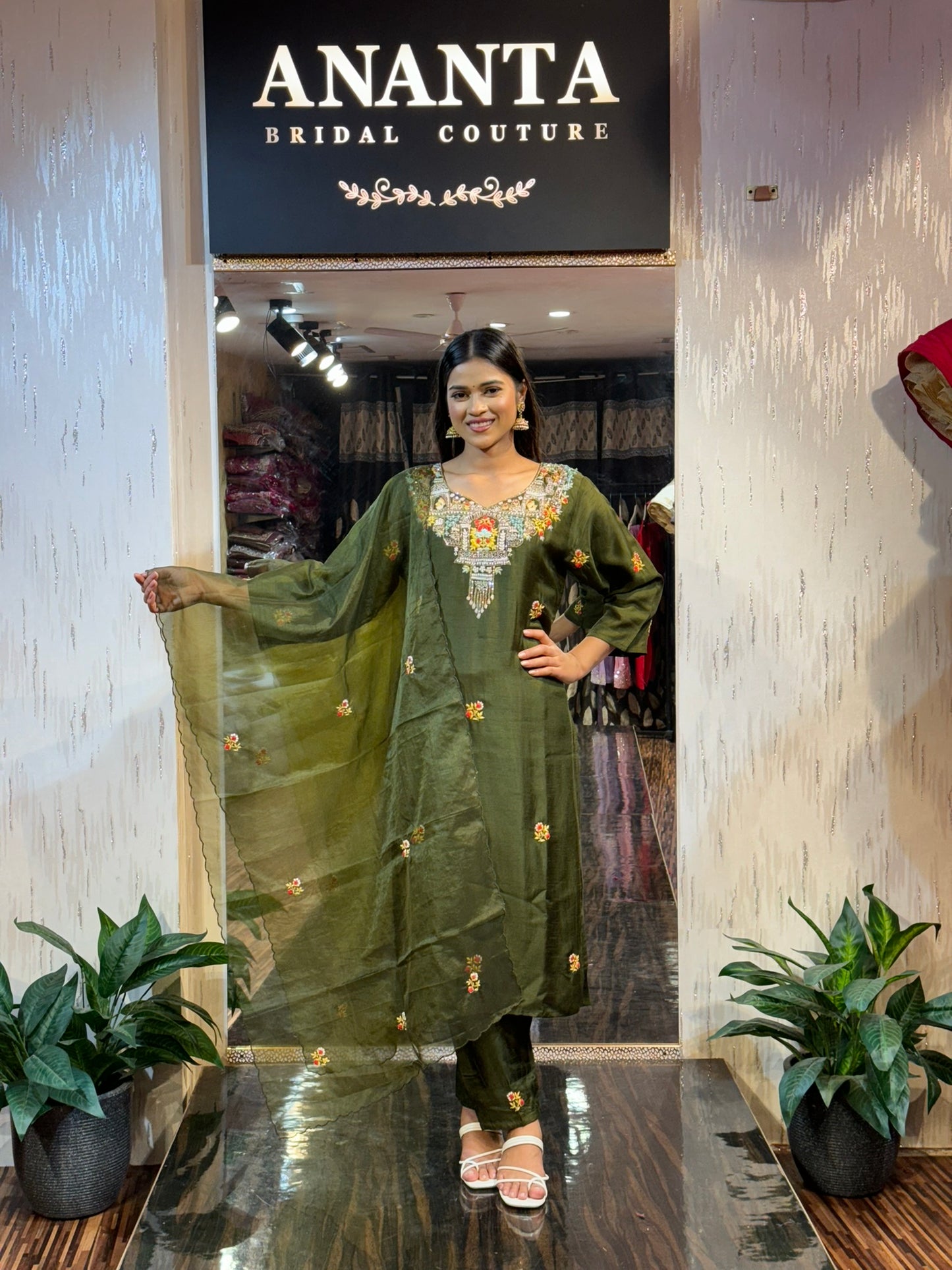 Prisha Hand Embroidered Green Suit Set