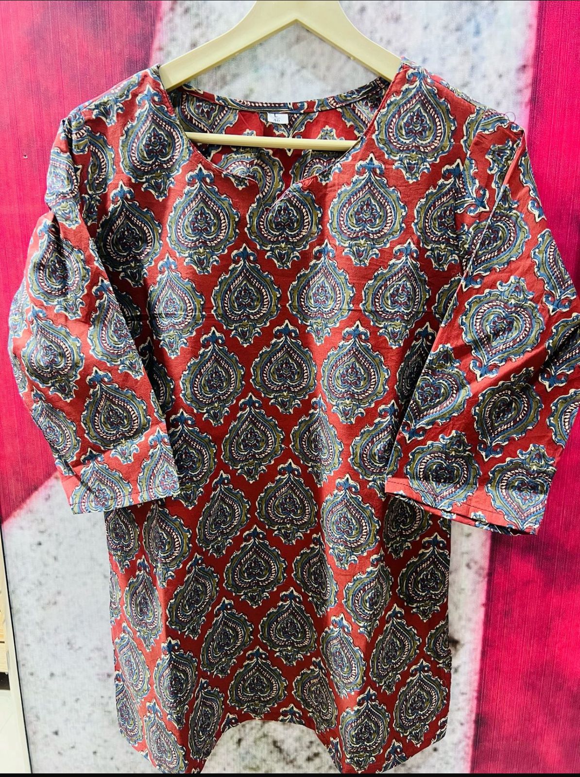 Ajrakh Print Red Designer Top for Women